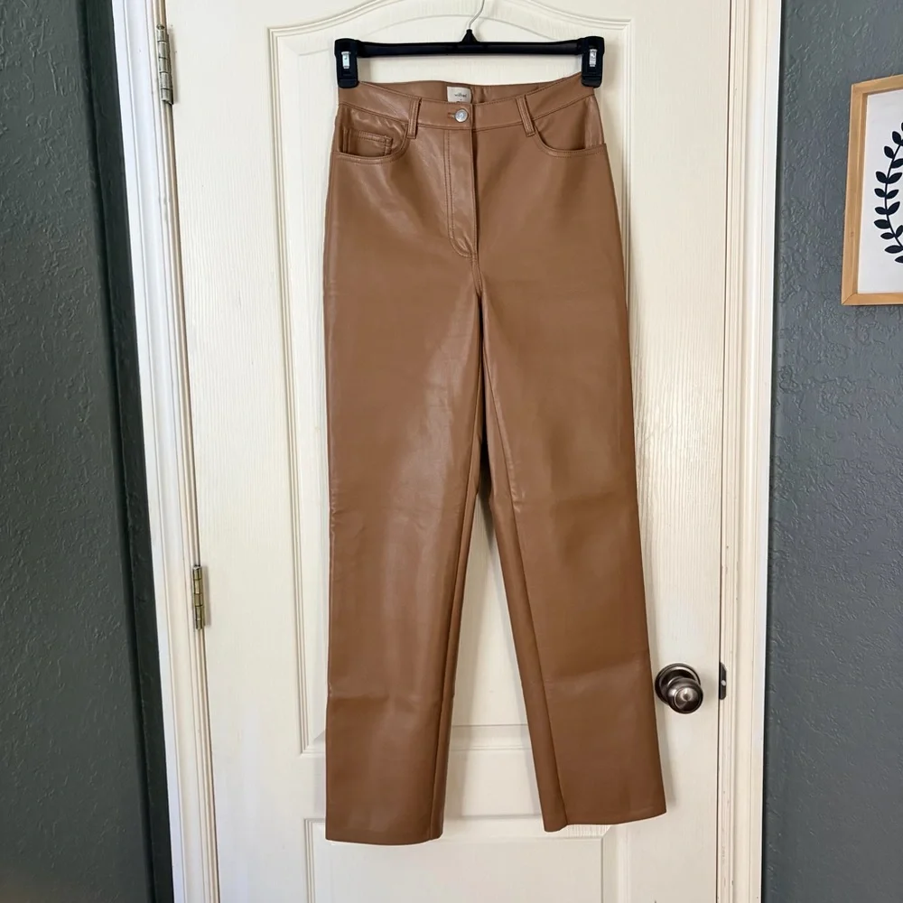 Wilfred Aritzia Melina Low Rise Brown Vegan leather Pants, 4 - Picture 3 of 13
